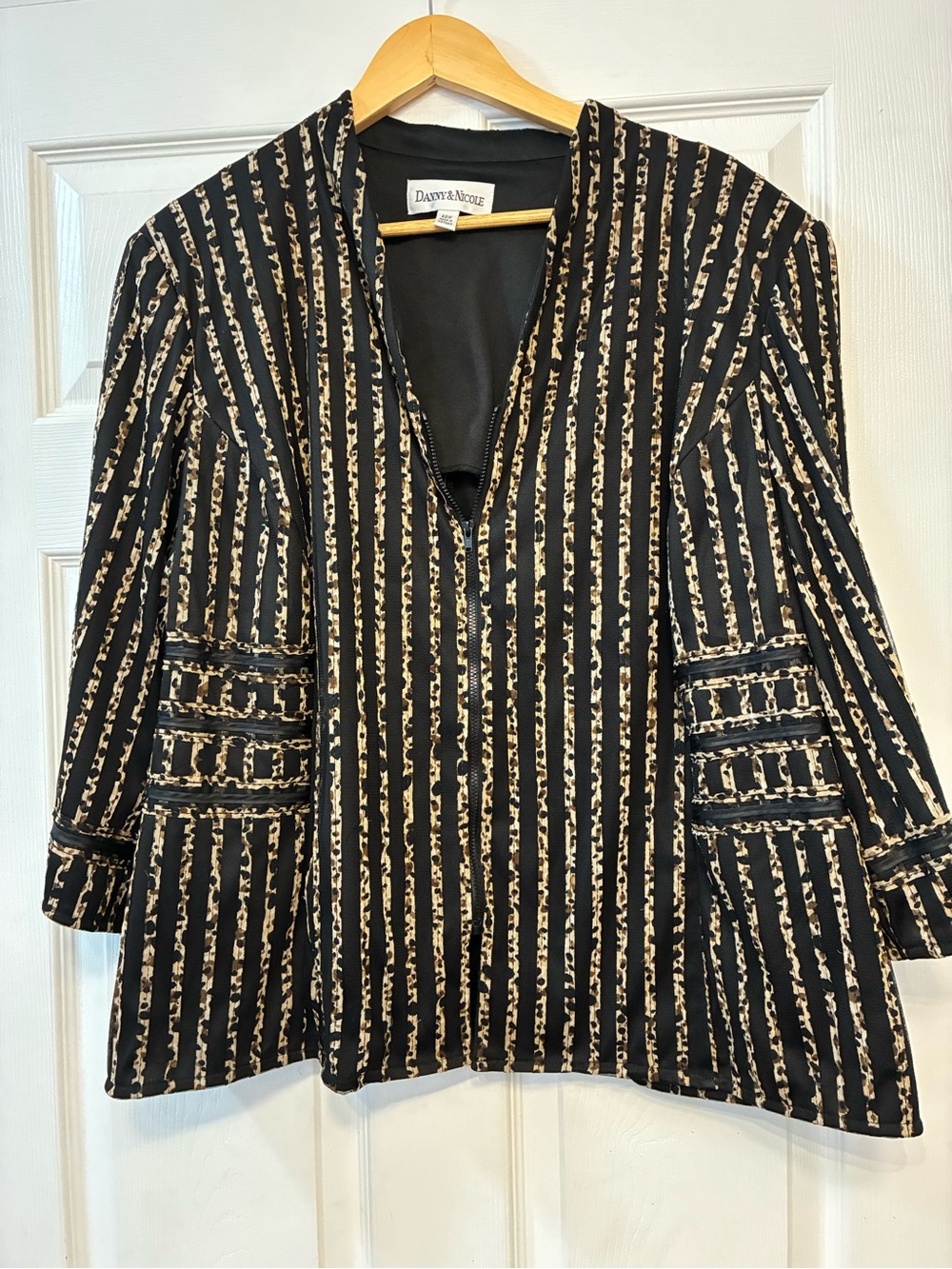 Danny & Nicole Black and Tan Striped Leopard Jacket